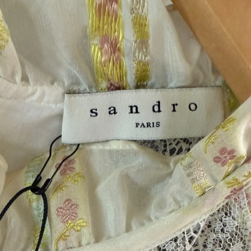 Sandro “Mary” Lace-Panel Mini Dress | Ecru | French Romanticism 38 | US 4 - Picture 6 of 11